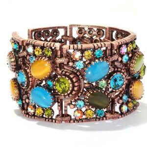 Vintage Sweet Romance Rhinestone Glass Chunky Cuff Bracelet